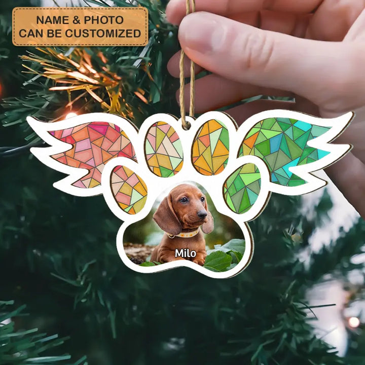 Paw With Wings - Personalized Custom Suncatcher Layer Mix Ornament - Memorial Gift For Dog Lover