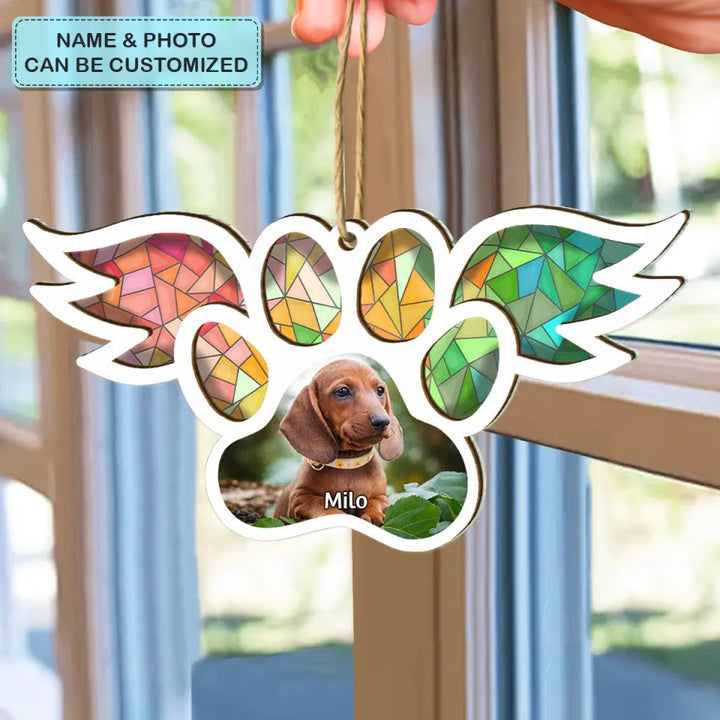 Paw With Wings - Personalized Custom Suncatcher Layer Mix Ornament - Memorial Gift For Dog Lover