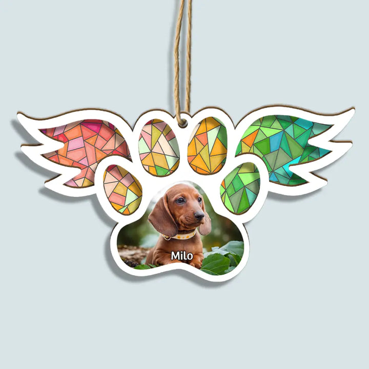 Paw With Wings - Personalized Custom Suncatcher Layer Mix Ornament - Memorial Gift For Dog Lover