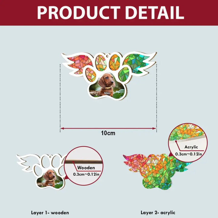 Paw With Wings - Personalized Custom Suncatcher Layer Mix Ornament - Memorial Gift For Dog Lover