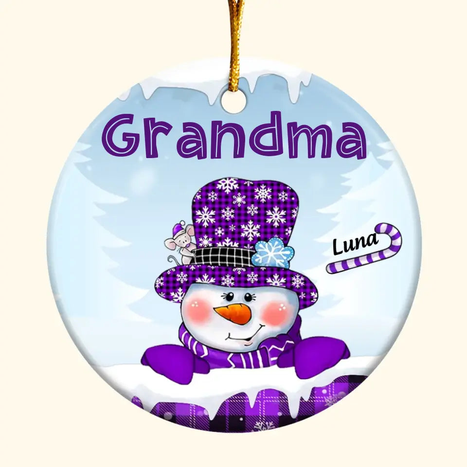 Snowman Candy Cane Kids - Personalized Custom Ceramic Ornament - Christmas, Mother's Day Gift For Grandma, Mom, Family Members