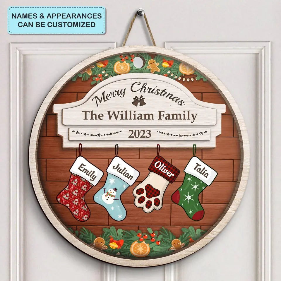 Jolly Little Christmas - Personalized Custom Door Sign - Christmas Gift For Family Members