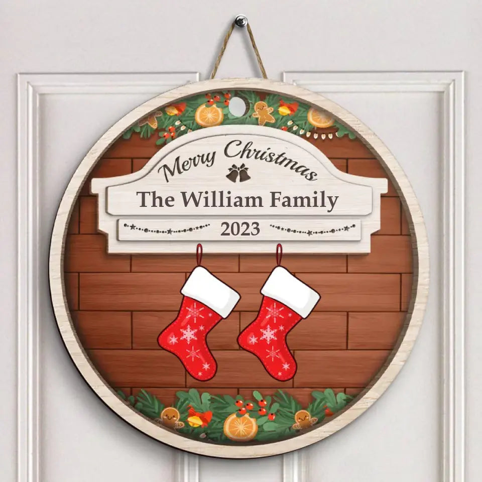 Jolly Little Christmas - Personalized Custom Door Sign - Christmas Gift For Family Members
