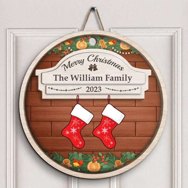 Jolly Little Christmas - Personalized Custom Door Sign - Christmas Gift For Family Members