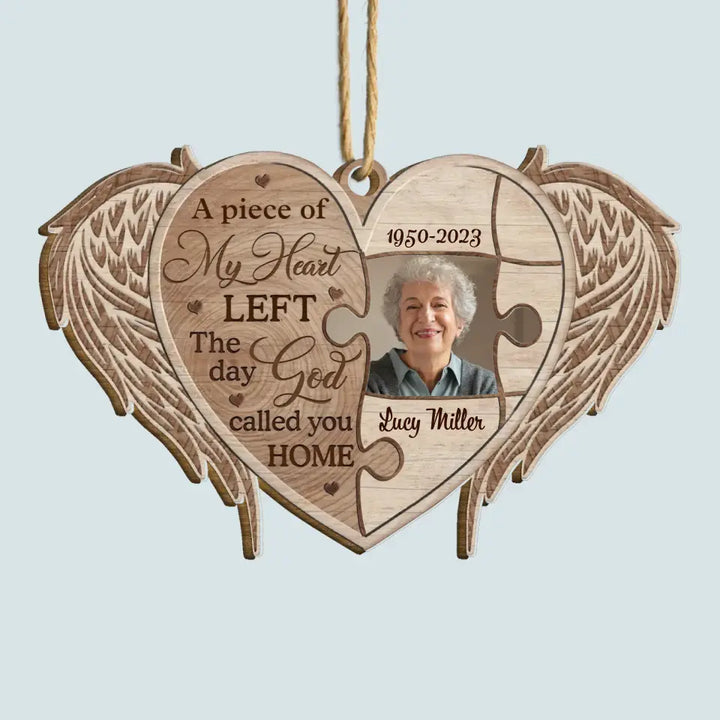 A Piece Of My Heart Left Upload Photo - Personalized Custom Wood Ornament - Memorial Gift For Family, Family Members