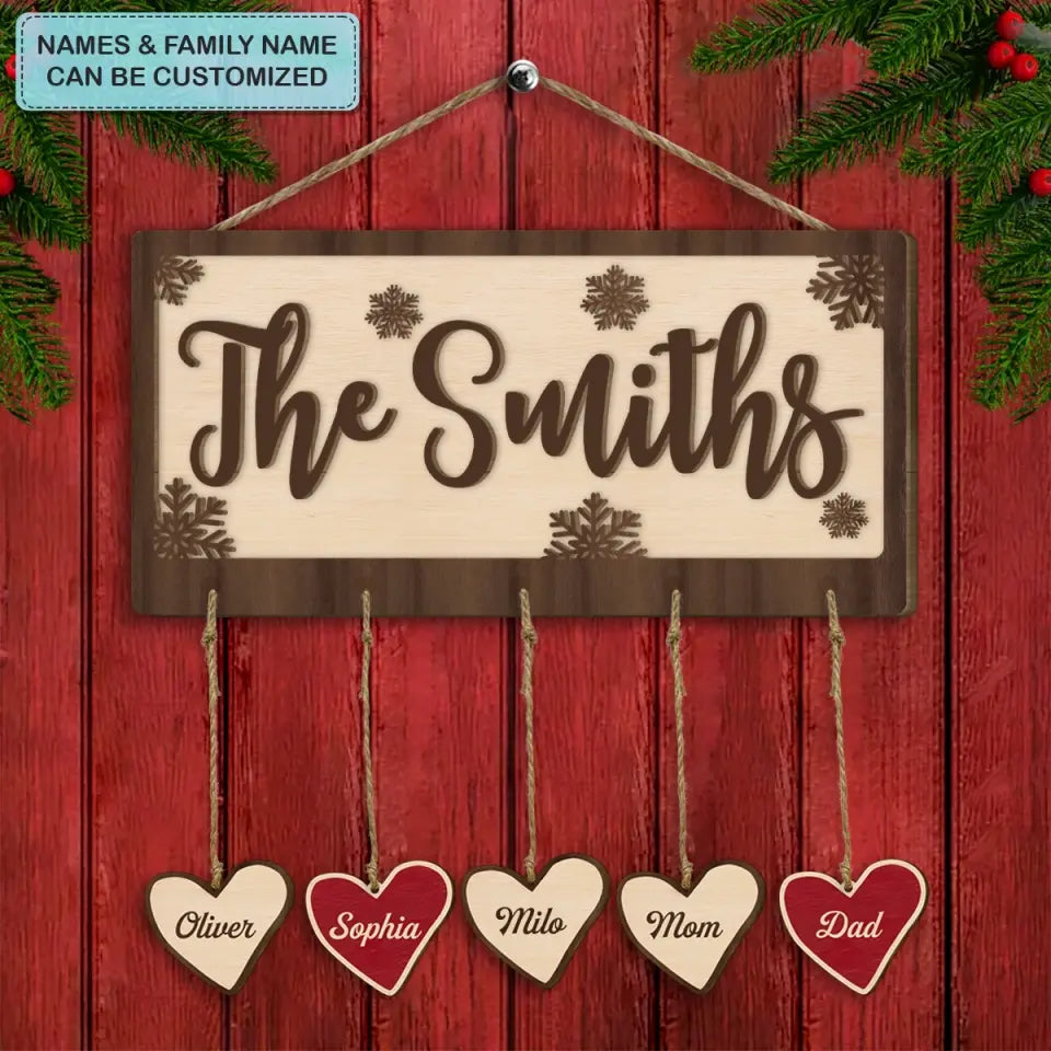 Our Family - Personalized Custom Hanging Door Sign - Christmas, Home Decor Gift For Family Members