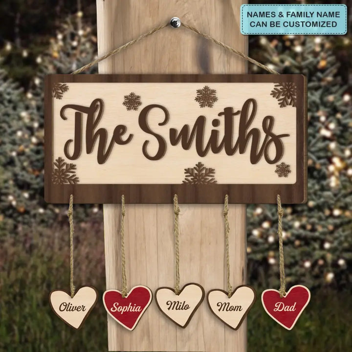 Our Family - Personalized Custom Hanging Door Sign - Christmas, Home Decor Gift For Family Members