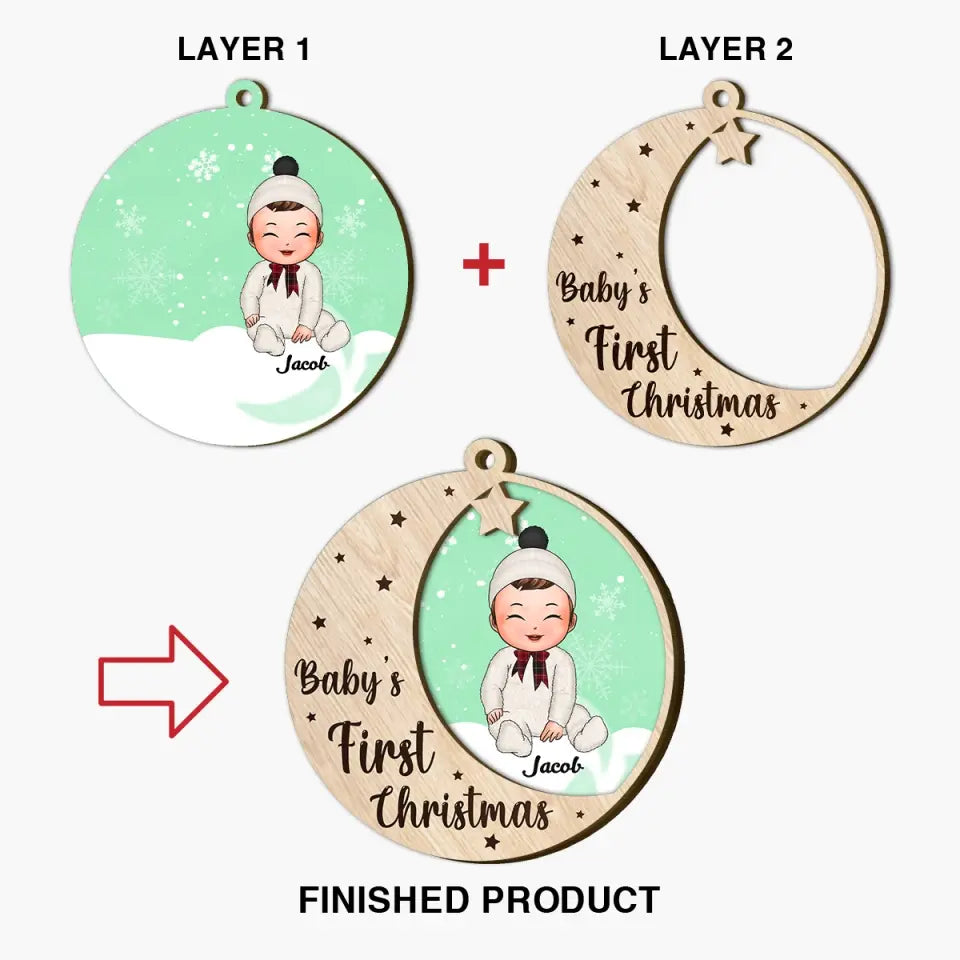 Baby's First Christmas - Personalized Custom Layer Wood Ornament - Christmas Gift For Baby, Family Members