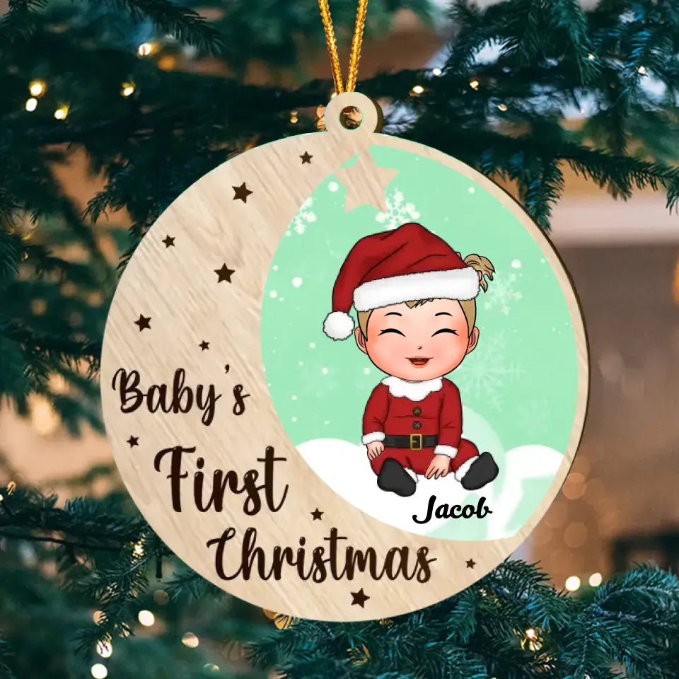 Baby's First Christmas - Personalized Custom Layer Wood Ornament - Christmas Gift For Baby, Family Members