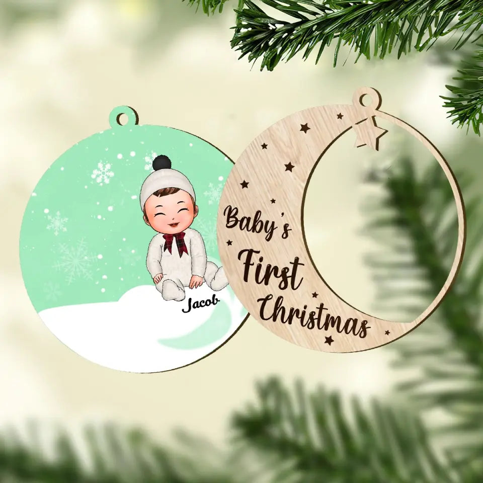 Baby's First Christmas - Personalized Custom Layer Wood Ornament - Christmas Gift For Baby, Family Members