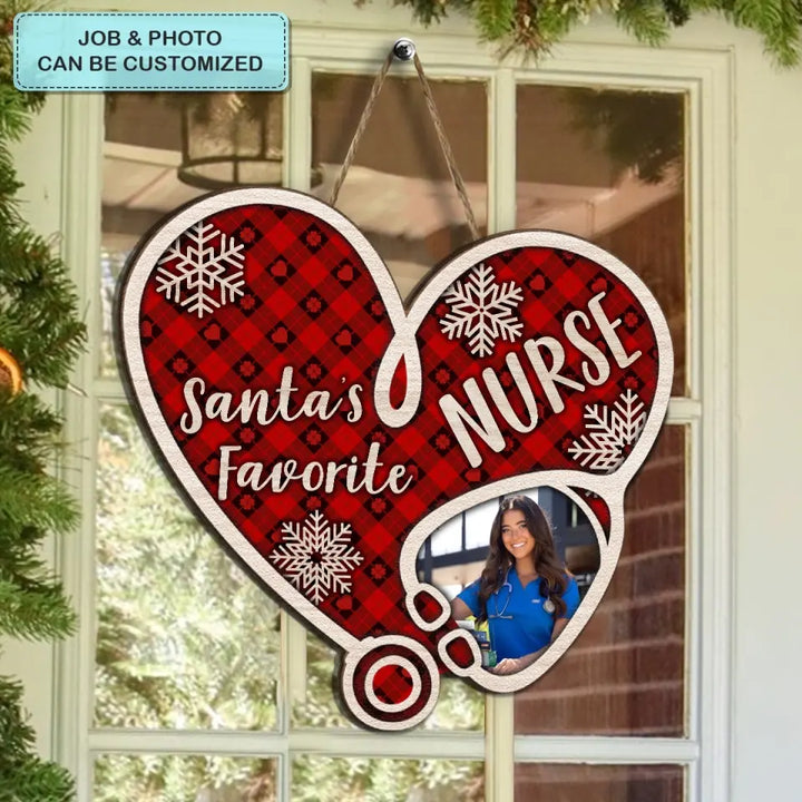 Santa's Favorite Nurse - Personalized Custom Door Sign - Nurse's Day, Christmas Gift For Nurse
