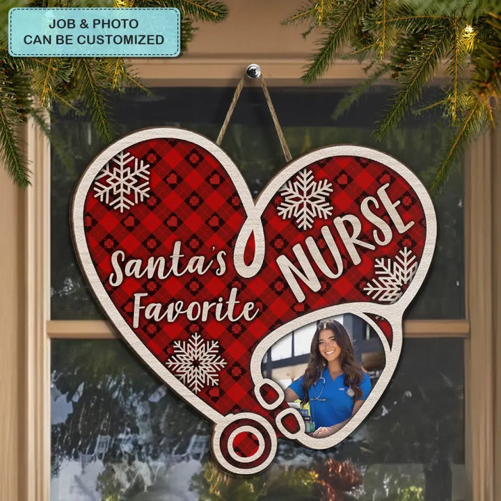 Santa's Favorite Nurse - Personalized Custom Door Sign - Nurse's Day, Christmas Gift For Nurse