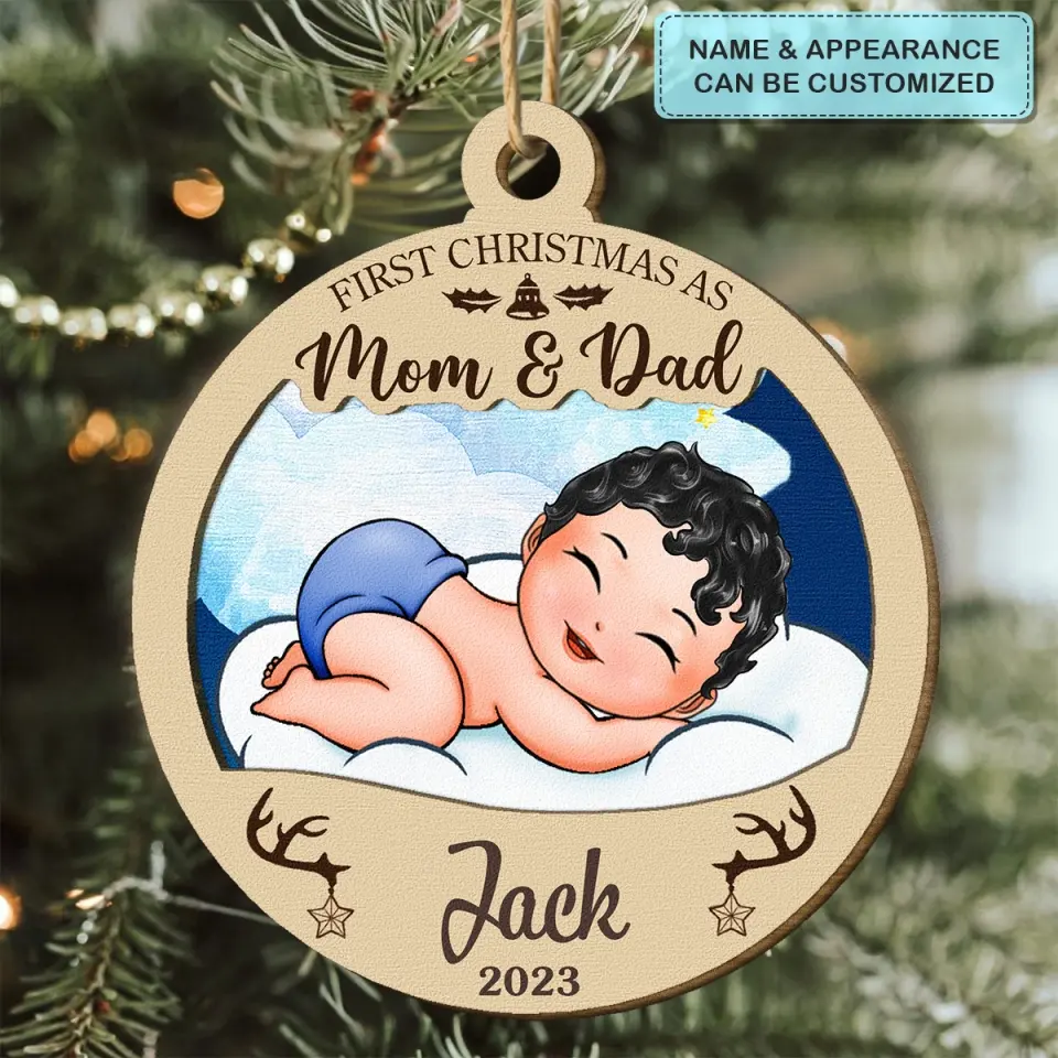 First Christmas As Mom And Dad - Personalized Custom Wood Ornament - Christmas Gift For Family, Family Members, Dad, Mom