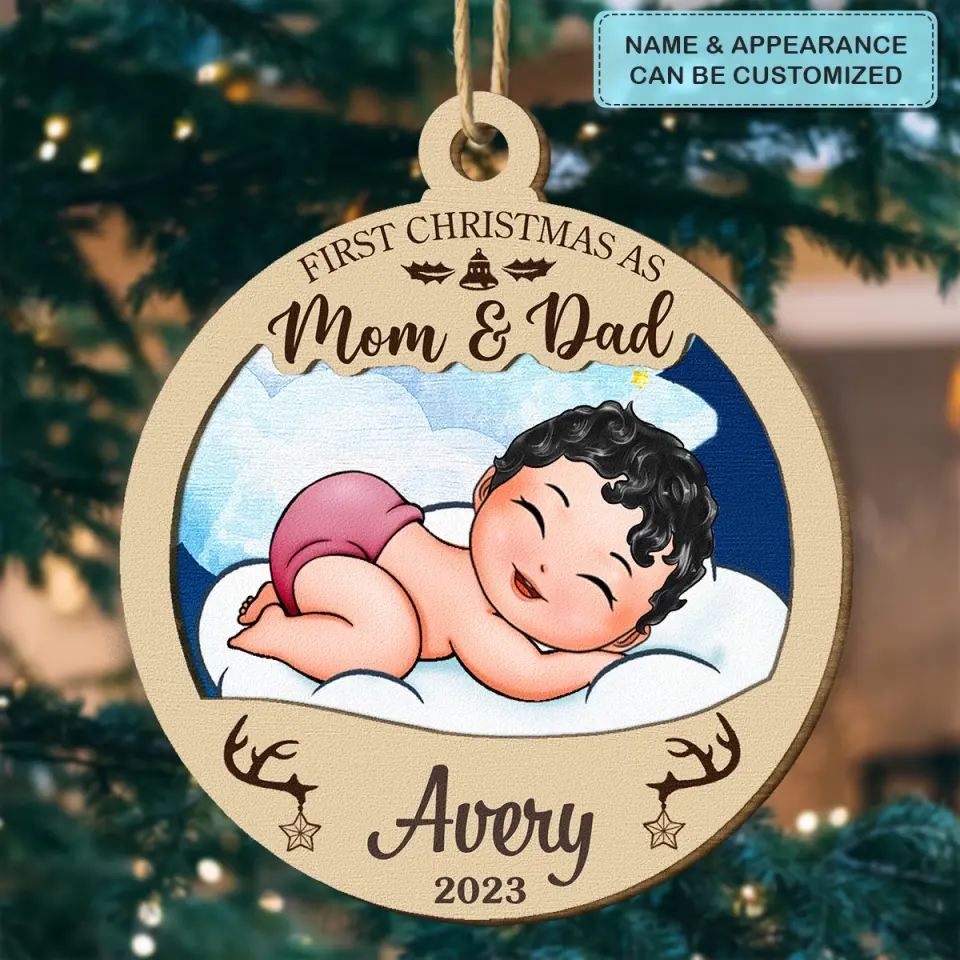 First Christmas As Mom And Dad - Personalized Custom Wood Ornament - Christmas Gift For Family, Family Members, Dad, Mom