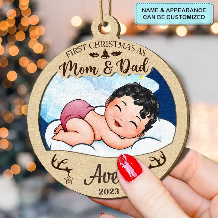 First Christmas As Mom And Dad - Personalized Custom Wood Ornament - Christmas Gift For Family, Family Members, Dad, Mom
