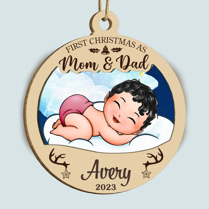 First Christmas As Mom And Dad - Personalized Custom Wood Ornament - Christmas Gift For Family, Family Members, Dad, Mom