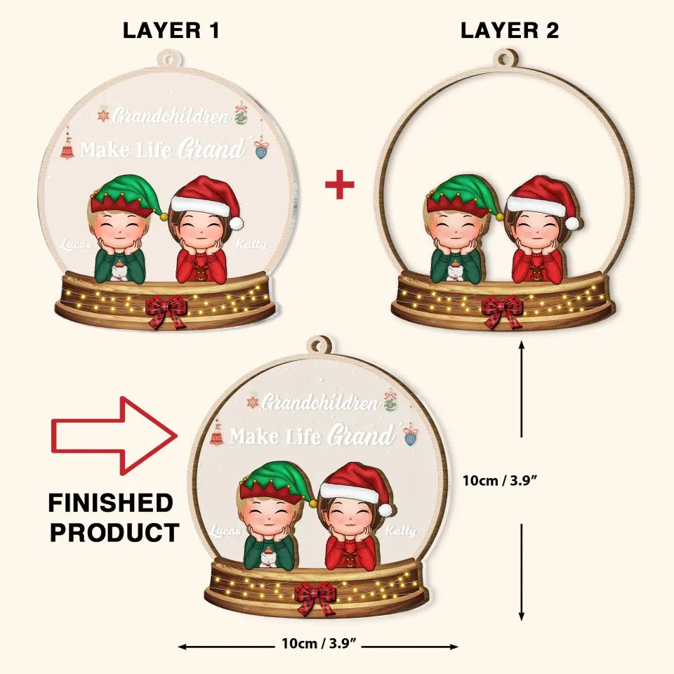 Grandchildren Make Life Grand - Personalized Custom 2-Layer Mix Ornament - Christmas Gift For Grandma, Mom, Family Members
