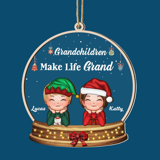 Grandchildren Make Life Grand - Personalized Custom 2-Layer Mix Ornament - Christmas Gift For Grandma, Mom, Family Members