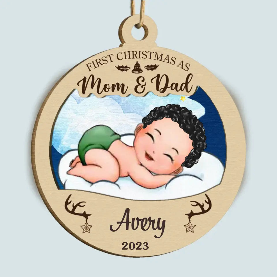 First Christmas As Mom And Dad - Personalized Custom Wood Ornament - Christmas Gift For Family, Family Members, Dad, Mom