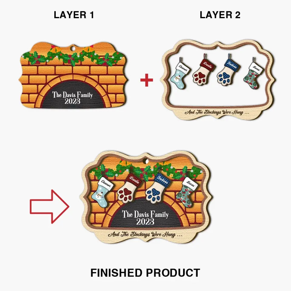 Christmas Stocking Hanging - Personalized Custom Layer Wood Ornament - Christmas Gift For Family Members