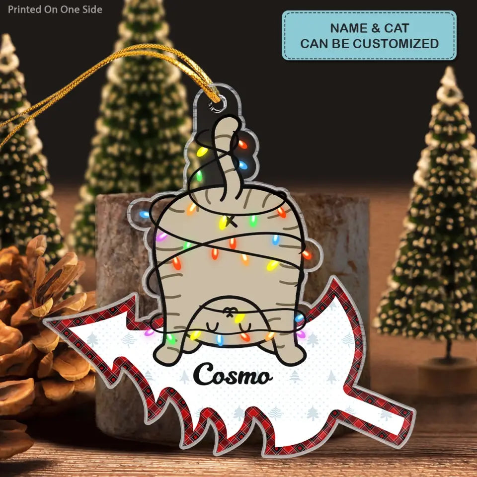 Funny Christmas Cat Butt - Personalized Custom Mica Ornament - Christmas Gift For Cat Mom, Cat Dad, Cat Lover, Cat Owner CLA0AD004