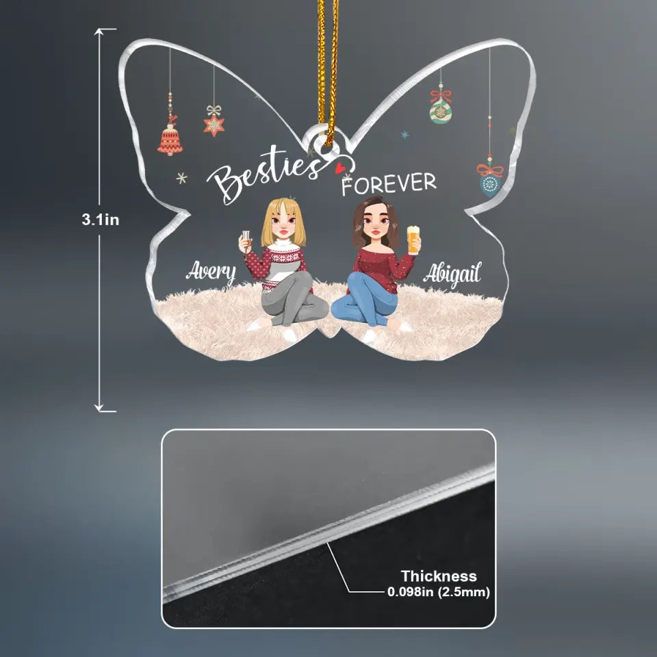 Christmas Besties Forever - Personalized Custom Mica Ornament - Christmas Gift For Besties, Friends