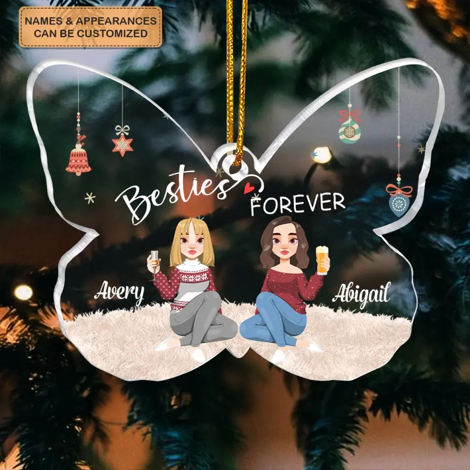 Christmas Besties Forever - Personalized Custom Mica Ornament - Christmas Gift For Besties, Friends