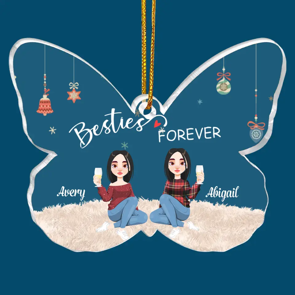 Christmas Besties Forever - Personalized Custom Mica Ornament - Christmas Gift For Besties, Friends