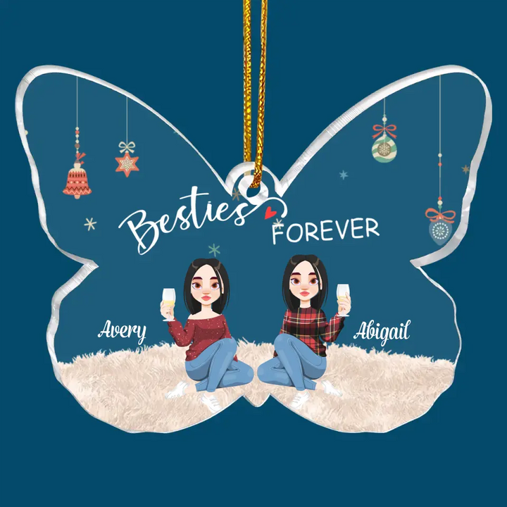 Christmas Besties Forever - Personalized Custom Mica Ornament - Christmas Gift For Besties, Friends