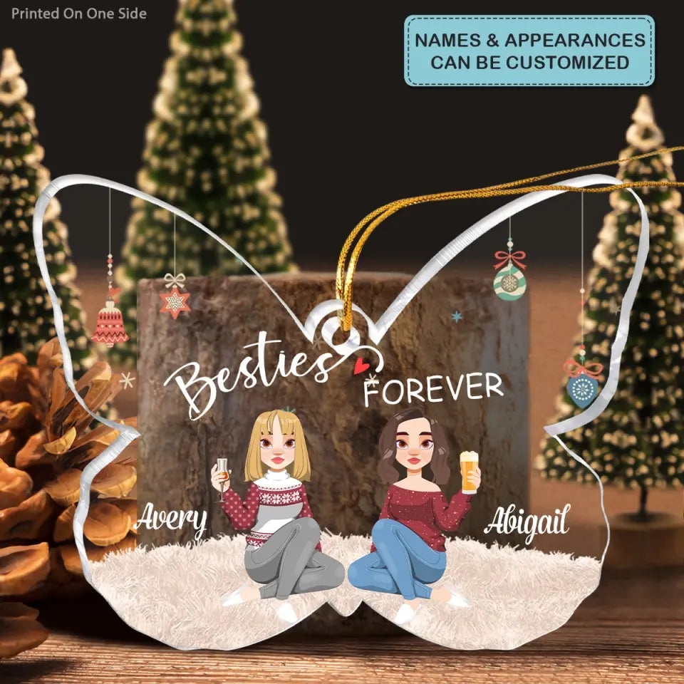 Christmas Besties Forever - Personalized Custom Mica Ornament - Christmas Gift For Besties, Friends