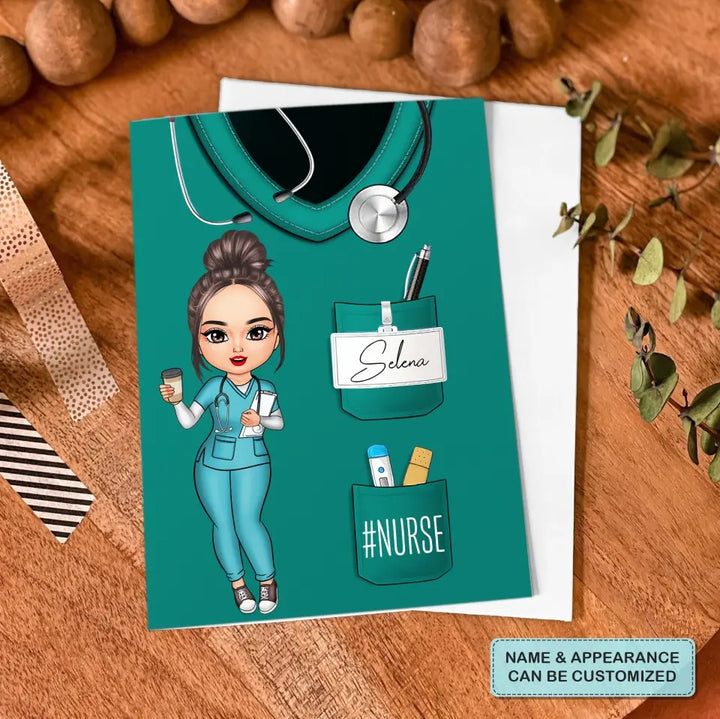 Pretty Doll Nurse Life - Personalized Custom Greeting Card - Nurse's Day, Appreciation Gift For Nurse