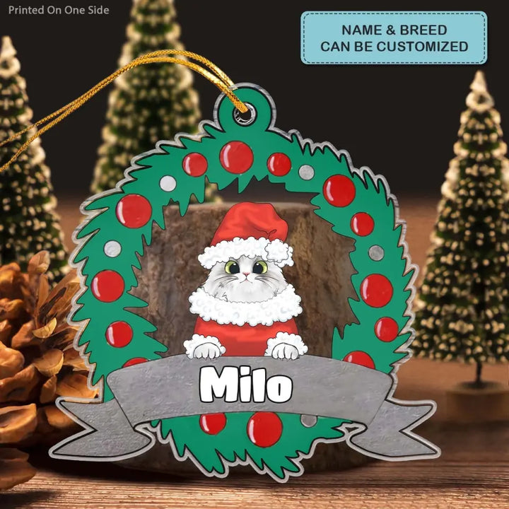 Christmas Wreath Cat - Personalized Custom Mica Ornament - Christmas Gift For Cat Mom, Cat Dad, Cat Lover, Cat Owner