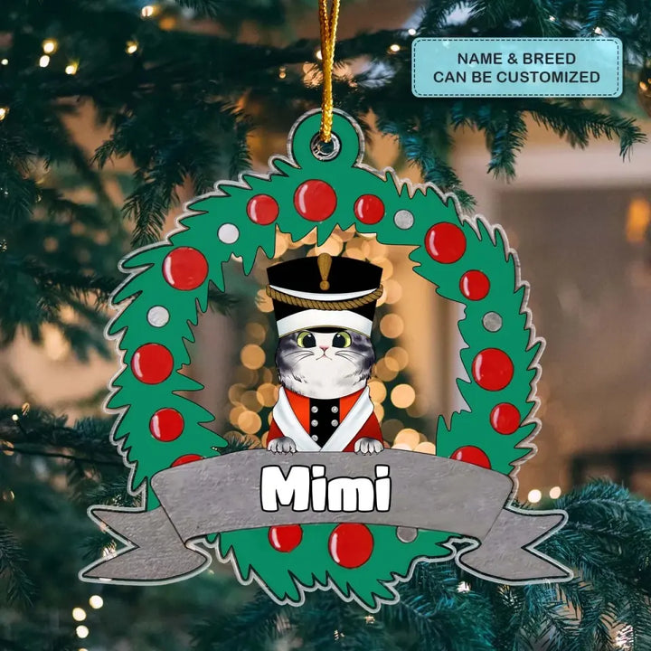Christmas Wreath Cat - Personalized Custom Mica Ornament - Christmas Gift For Cat Mom, Cat Dad, Cat Lover, Cat Owner