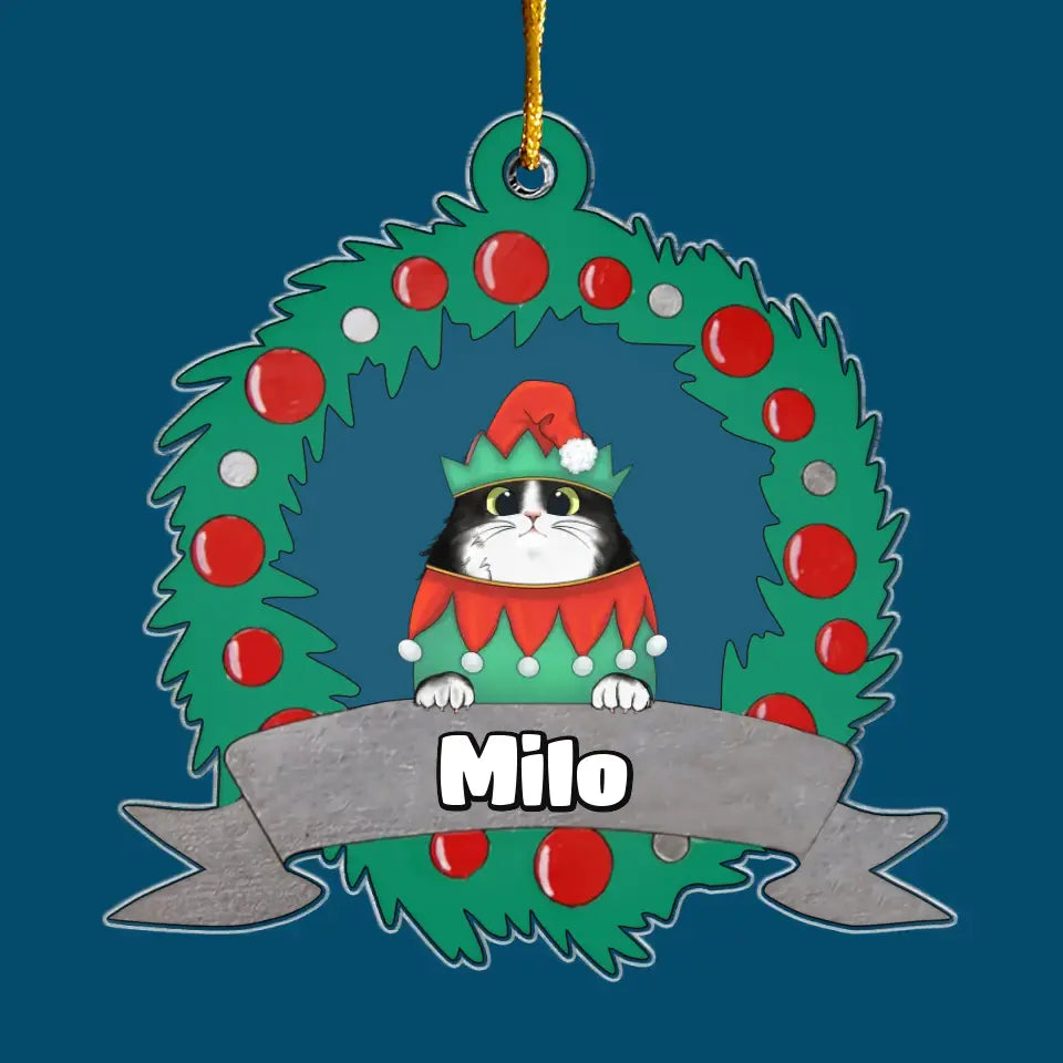 Christmas Wreath Cat - Personalized Custom Mica Ornament - Christmas Gift For Cat Mom, Cat Dad, Cat Lover, Cat Owner