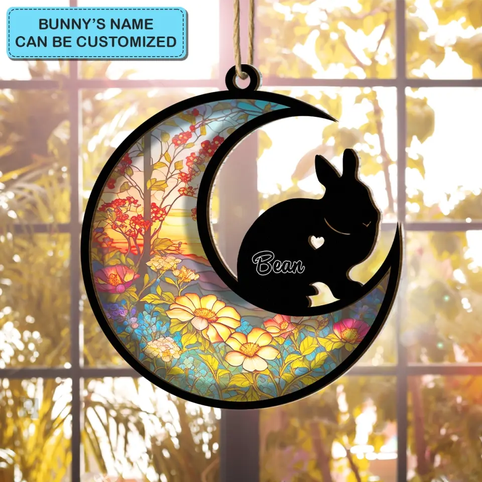 Forever Loved - Personalized Custom Suncatcher Layer Mix Ornament - Memorial Bunny Ornament