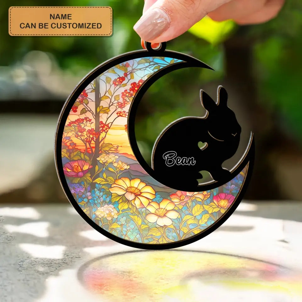 Forever Loved - Personalized Custom Suncatcher Layer Mix Ornament - Memorial Bunny Ornament