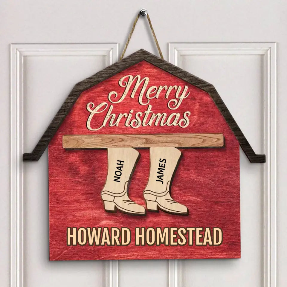 Cowboy Boots Family - Personalized Custom Door Sign - Christmas Gift For Family, Family Members
