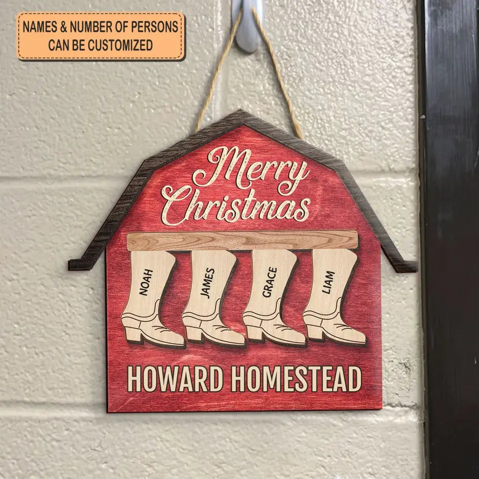 Cowboy Boots Family - Personalized Custom Door Sign - Christmas Gift For Family, Family Members