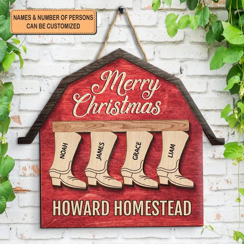 Cowboy Boots Family - Personalized Custom Door Sign - Christmas Gift For Family, Family Members