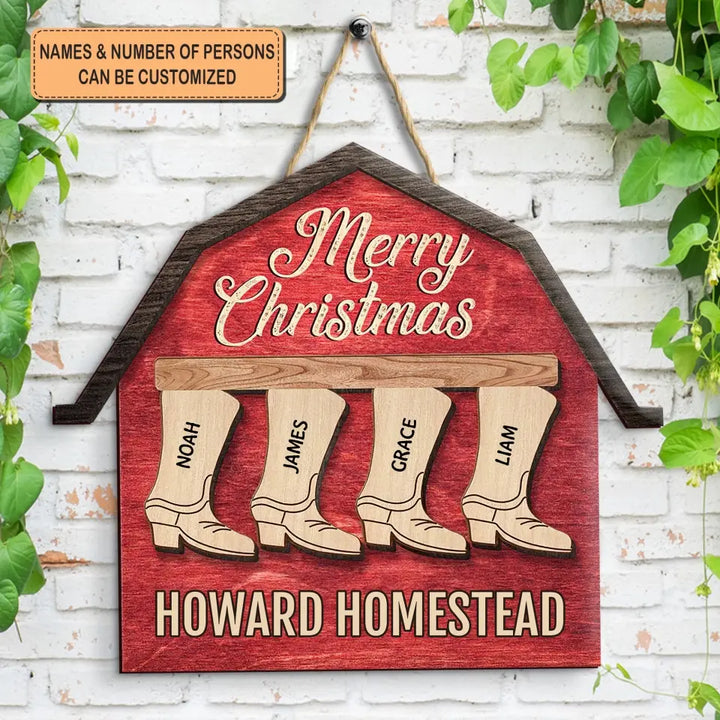 Cowboy Boots Family - Personalized Custom Door Sign - Christmas Gift For Family, Family Members