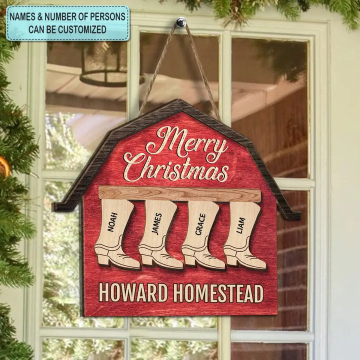 Cowboy Boots Family - Personalized Custom Door Sign - Christmas Gift For Family, Family Members