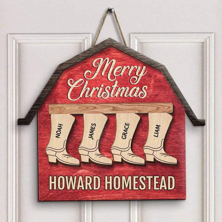 Cowboy Boots Family - Personalized Custom Door Sign - Christmas Gift For Family, Family Members