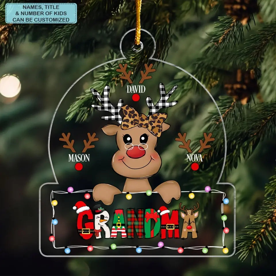 Grandma Reindeer - Personalized Custom Mica Ornament - Christmas Gift For Grandma, Mom, Family Members