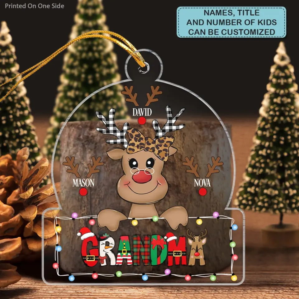 Grandma Reindeer - Personalized Custom Mica Ornament - Christmas Gift For Grandma, Mom, Family Members