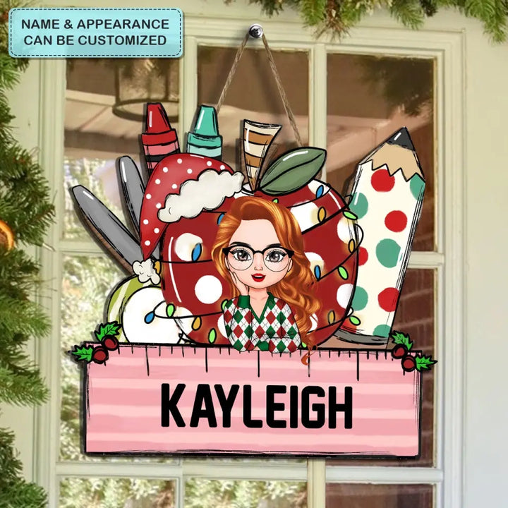 Best Teacher Ever Christmas - Personalized Custom Door Sign - Teacher's Day, Appreciation Gift , Christmas Gift For Teacher