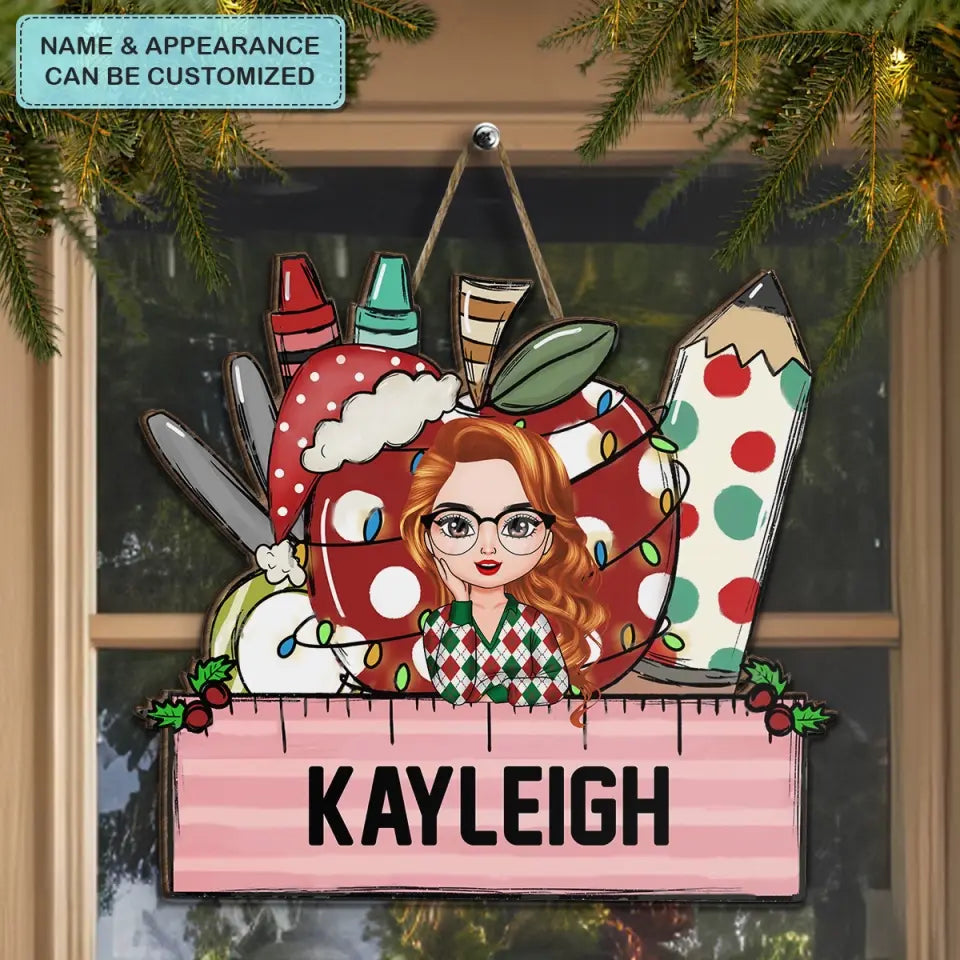 Best Teacher Ever Christmas - Personalized Custom Door Sign - Teacher's Day, Appreciation Gift , Christmas Gift For Teacher