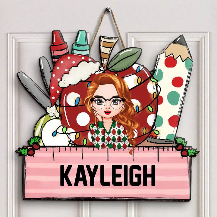 Best Teacher Ever Christmas - Personalized Custom Door Sign - Teacher's Day, Appreciation Gift , Christmas Gift For Teacher