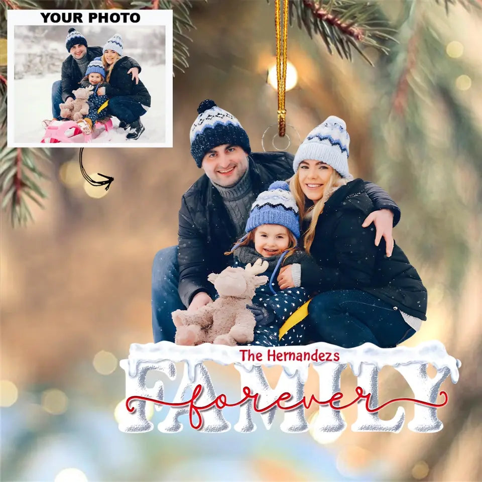 Red Family Forever - Personalized Custom Photo Mica Ornament - Christmas Gift For Family, Family Members AGCDM016