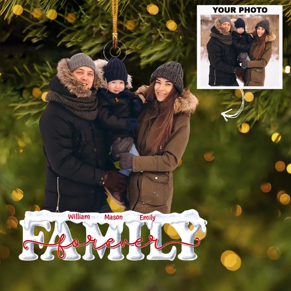 Red Family Forever - Personalized Custom Photo Mica Ornament - Christmas Gift For Family, Family Members AGCDM016