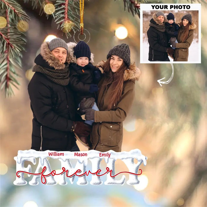Red Family Forever - Personalized Custom Photo Mica Ornament - Christmas Gift For Family, Family Members AGCDM016